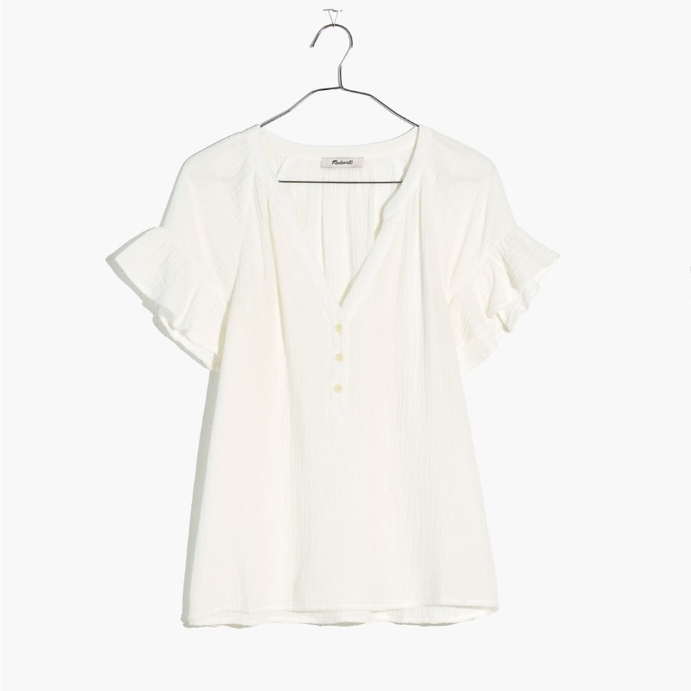 MADEWELL - Lightspun Ruffle-Sleeve Henley Top